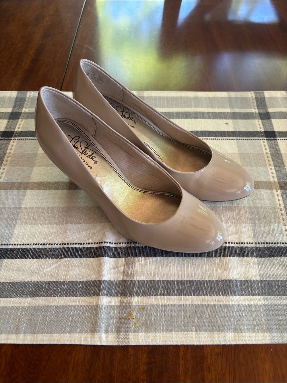 Life Stride Patent Pumps in Nude Taupe